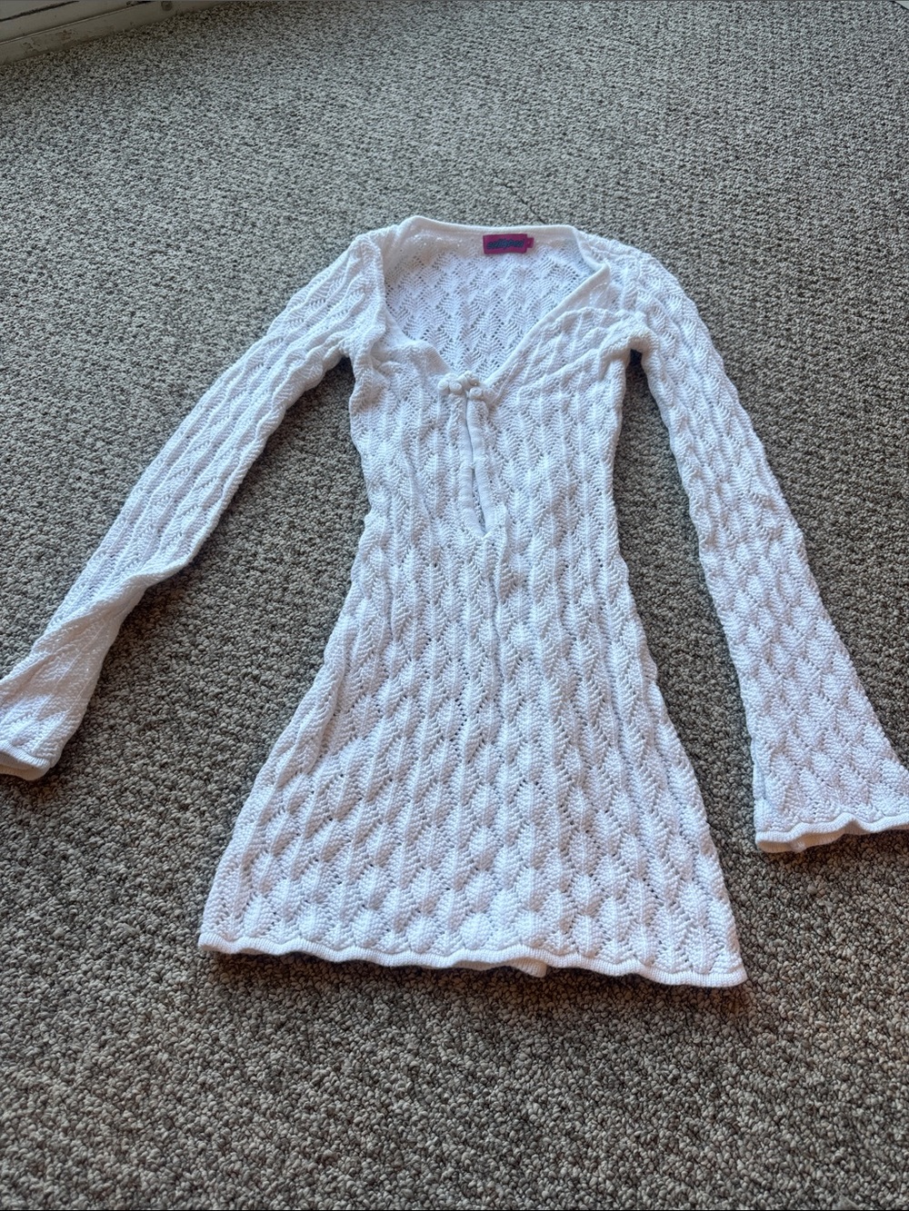 Edikted White Knit Swim Coverup with Tie Front
